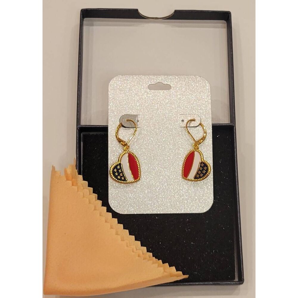 Dangle Earrings Gold Plated 18k Heart Shape Flag Design Hypoallergenic